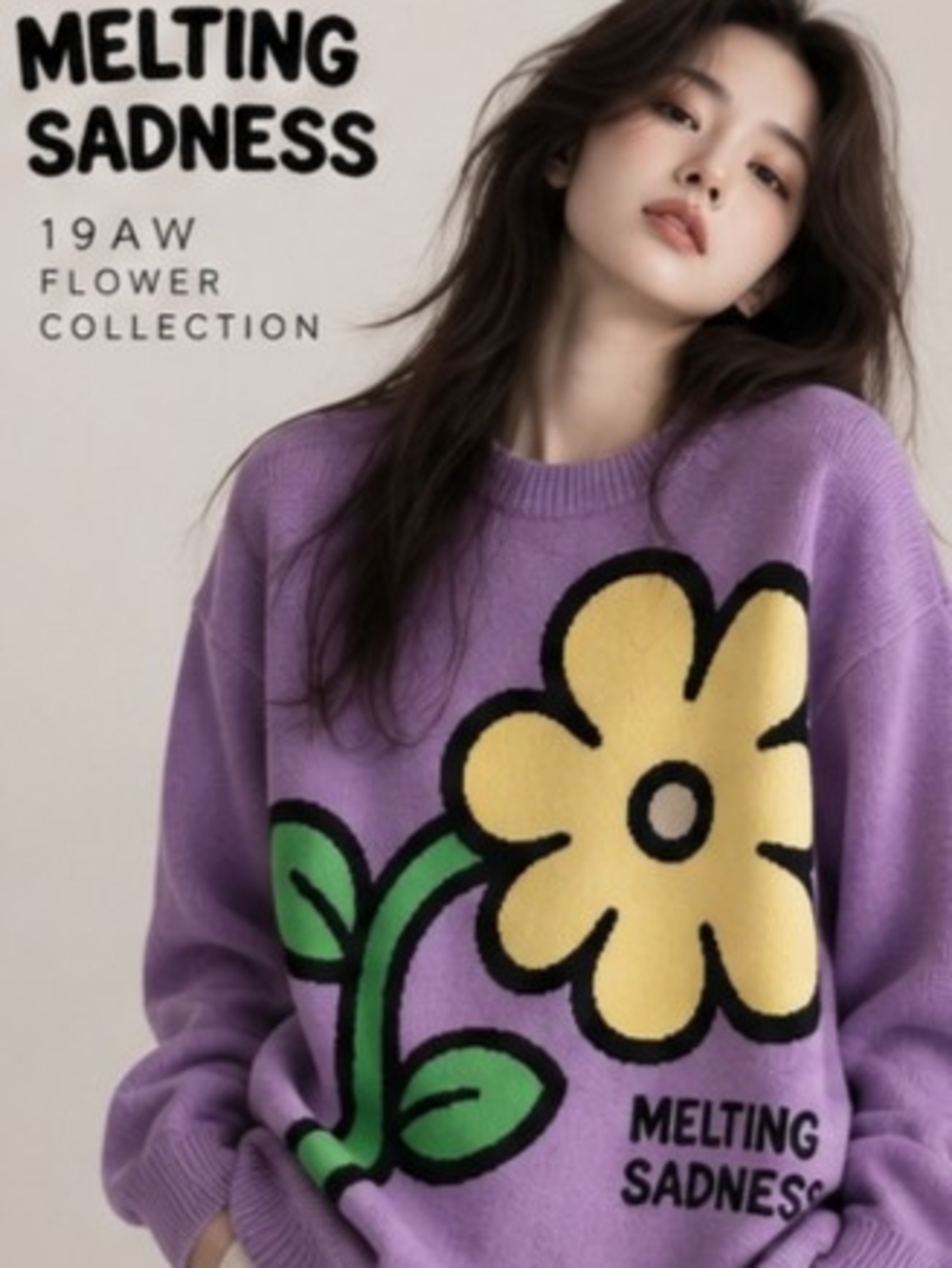 Lilac Flower Graphic Sweater - Women